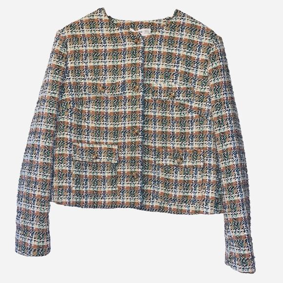 MNG Mango Multicolor Jewel Buttoned Tweed Short Blazer Jacket Size XXL Retroglam - Picture 3 of 10
